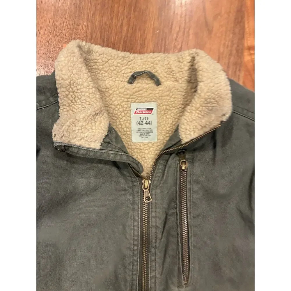 Dickies Vest Adult L Olive Green Sherpa Fleece‎ Lined Full Zip Work Outdoor Men